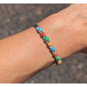 Navajo Cuff Bracelet Multicolor Round Stones Native American Jewelry  Sz 6.5in**